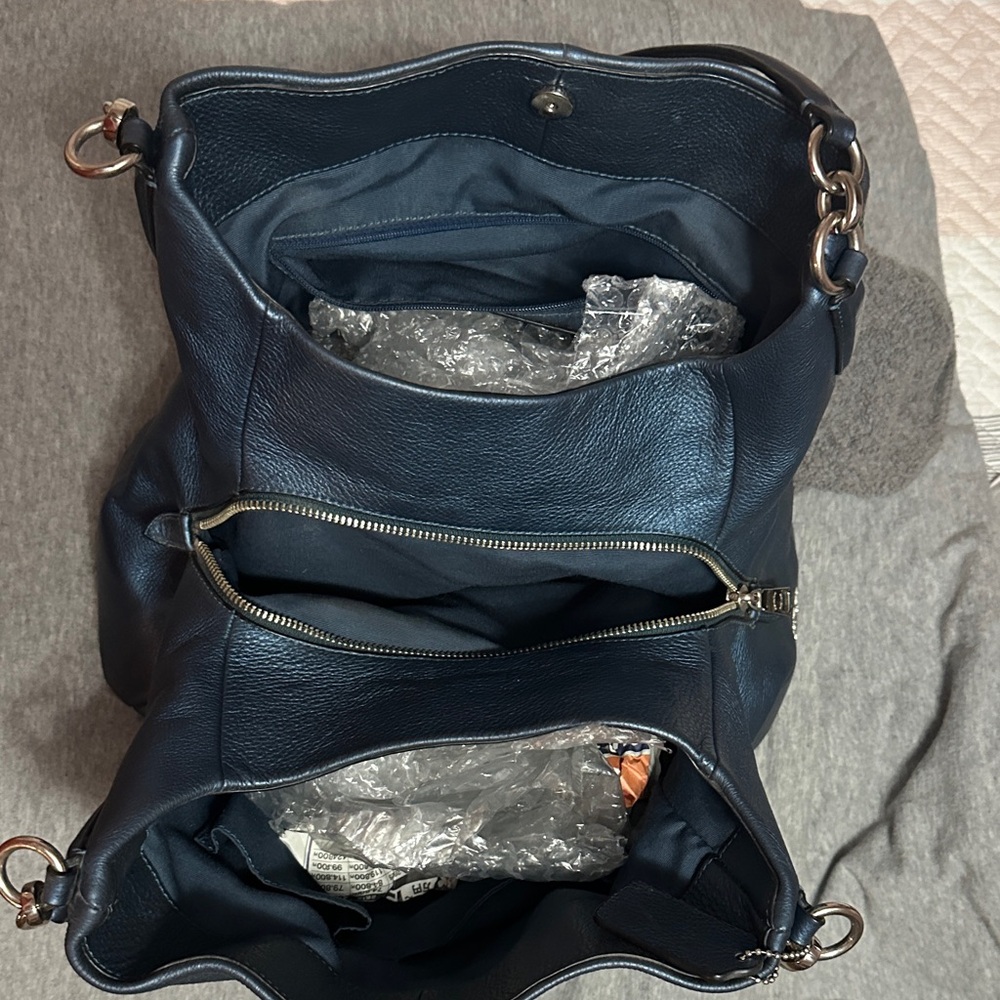 Elegant Navy Leather Shoulder Bag - Picture 5 of 8